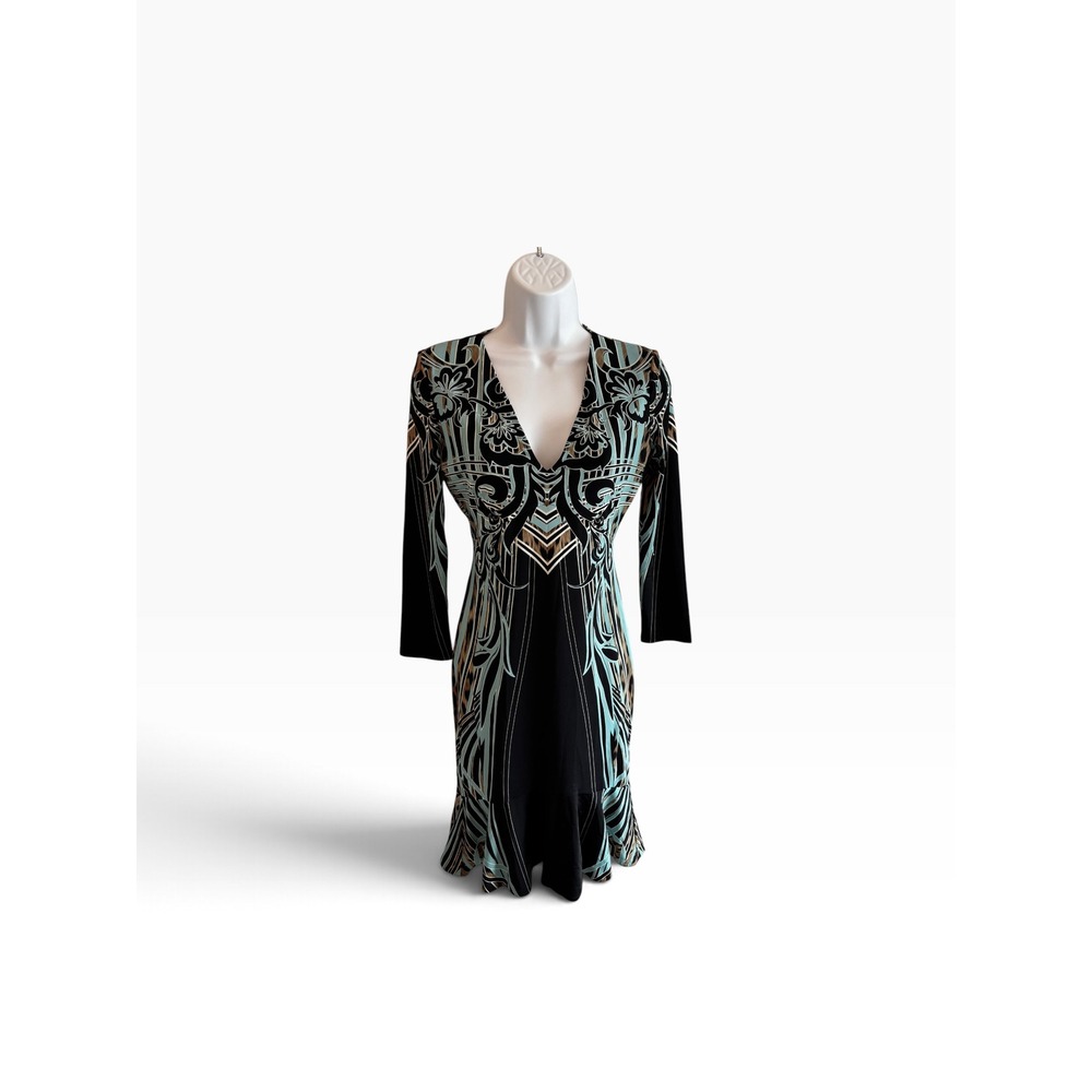Roberto Cavalli Vintage Y2K Leopard Turquoise Print Bodycon Dress IT 40 US 4 S